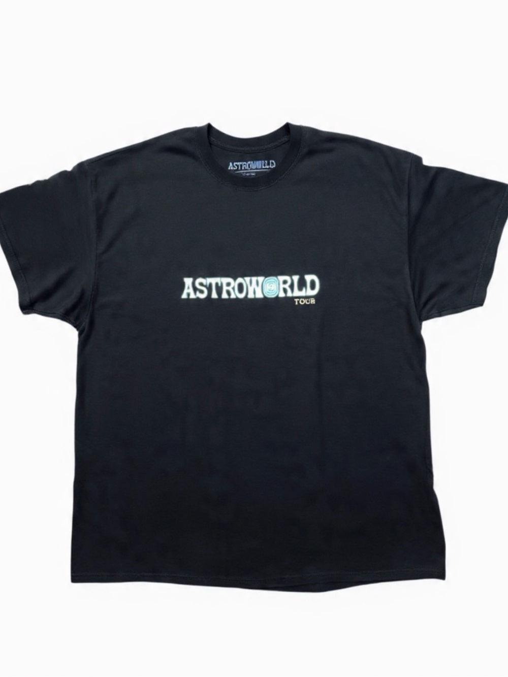 Travis Scott Astro world tour Black Graphic Tour Tee with Aqua Portrait and Red